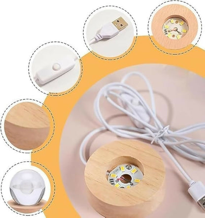 3D Engraved Crystal Astronaut LED Night Lamp with Wooden Base