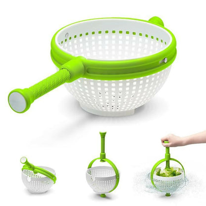 360° Rotating Salad Spinner with Handle | Multi-Function Vegetable Fruit Dryer Basket with Drain Holes
